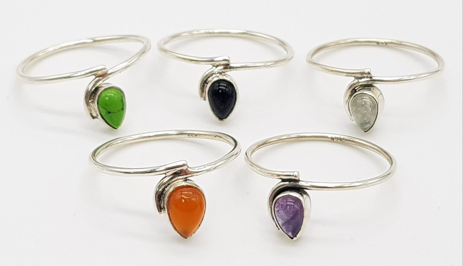 SET OF 5 STERLING SILVER STACKING STONE SET RINGS ALL SIZE S 6.1G: SET OF 5 STERLING SILVER STACKING STONE SET RINGS ALL SIZE S 6.1G