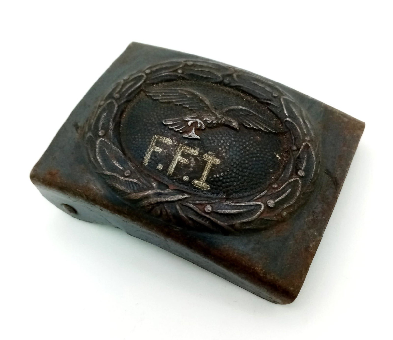 WW2 Free French Trophy Buckle. Made from a captured Luftwaffe Buckle.: WW2 Free French Trophy Buckle. Made from a captured Luftwaffe Buckle.