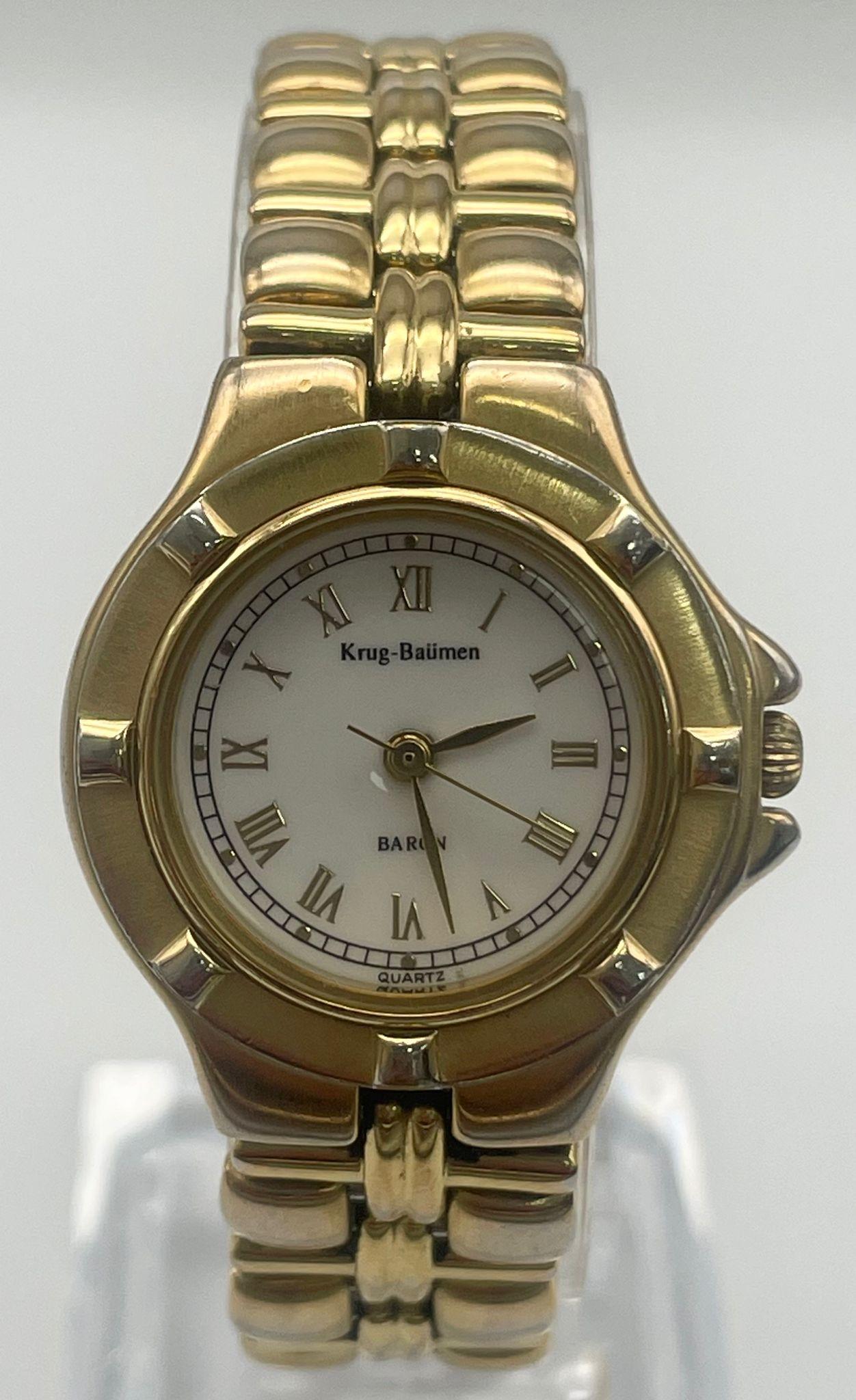 Vintage Krug Bauman Ladies Watch, 18ct Gold Plated, Original box and Warranty Card, Additional Links: Vintage Krug Bauman Ladies Watch, 18ct Gold Plated, Original box and Warranty Card, Additional Links Included. Serial Number 4959KL.