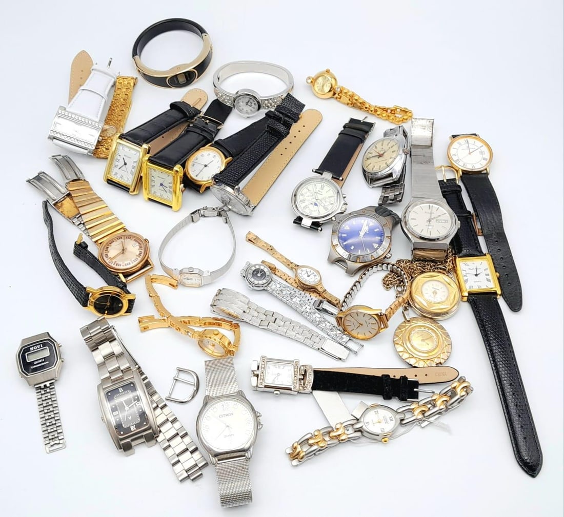 A Collection of Thirty Gents and Ladies Watches. From as new to worn out condition. Most of the: A Collection of Thirty Gents and Ladies Watches. From as new to worn out condition. Most of the quartz movements are in need of a battery. Highlights include: A vintage gents Bulova and Solvil et Titu