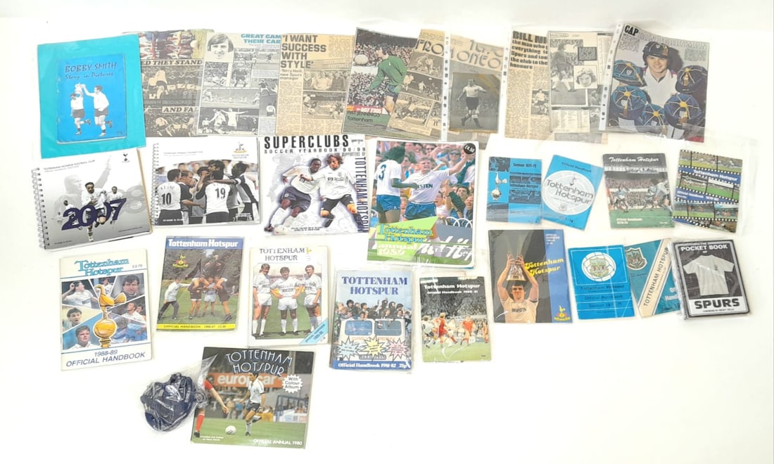 Collection of 17 official Spurs handbooks, from late 1960's, 1970's/80's/2000's, featuring Spurs': Collection of 17 official Spurs handbooks, from late 1960's, 1970's/80's/2000's, featuring Spurs' 1981 and 1982 FA Cup triumphs under Steve Perryman and Graham Roberts hoisting the 1984 UEFA Cup aloft