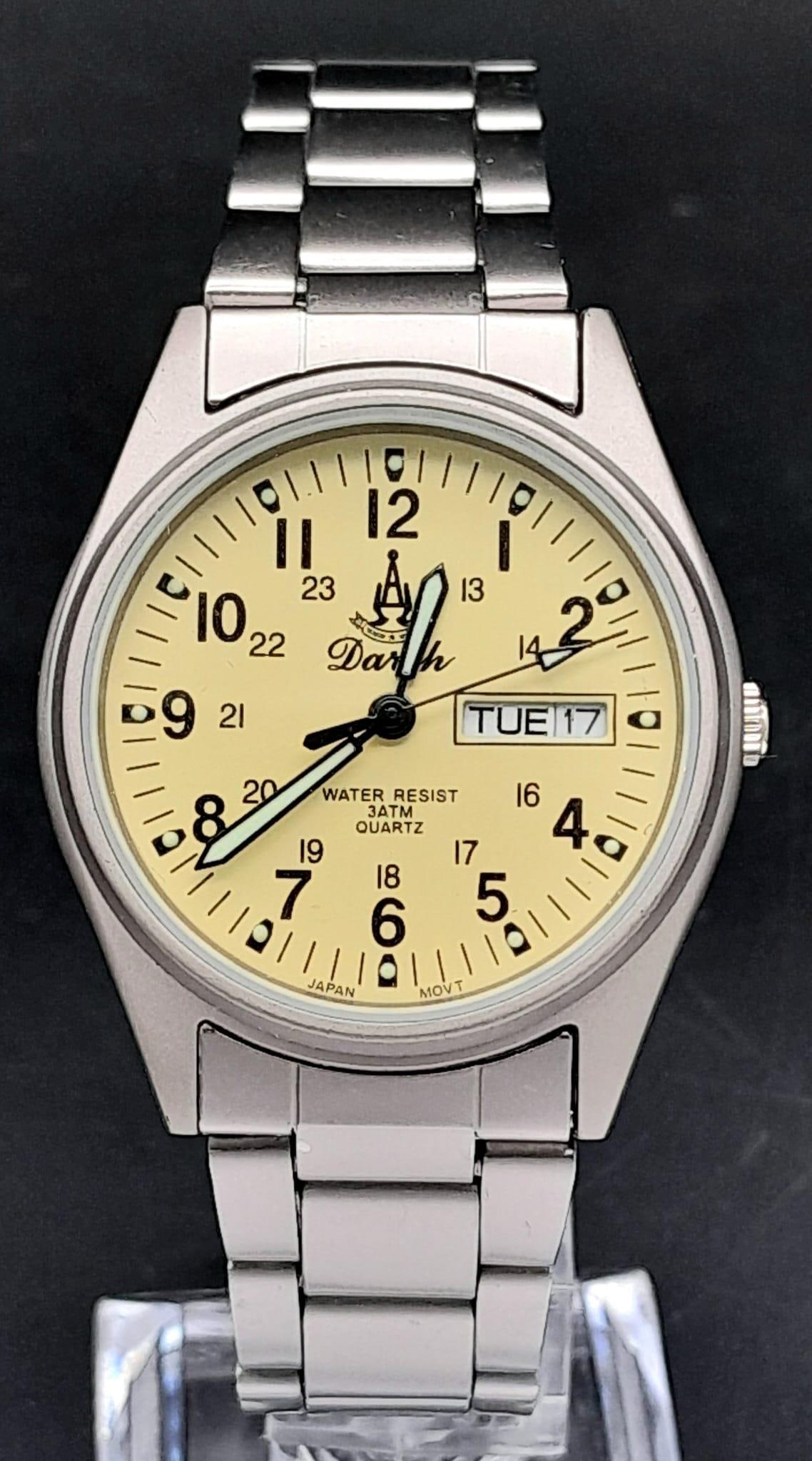 An Unworn Men s Military Stainless-Steel Watch by Darch. 35mm Including Crown. Replacement Battery: An Unworn Men s Military Stainless-Steel Watch by Darch. 35mm Including Crown. Replacement Battery Fitted October 2023.