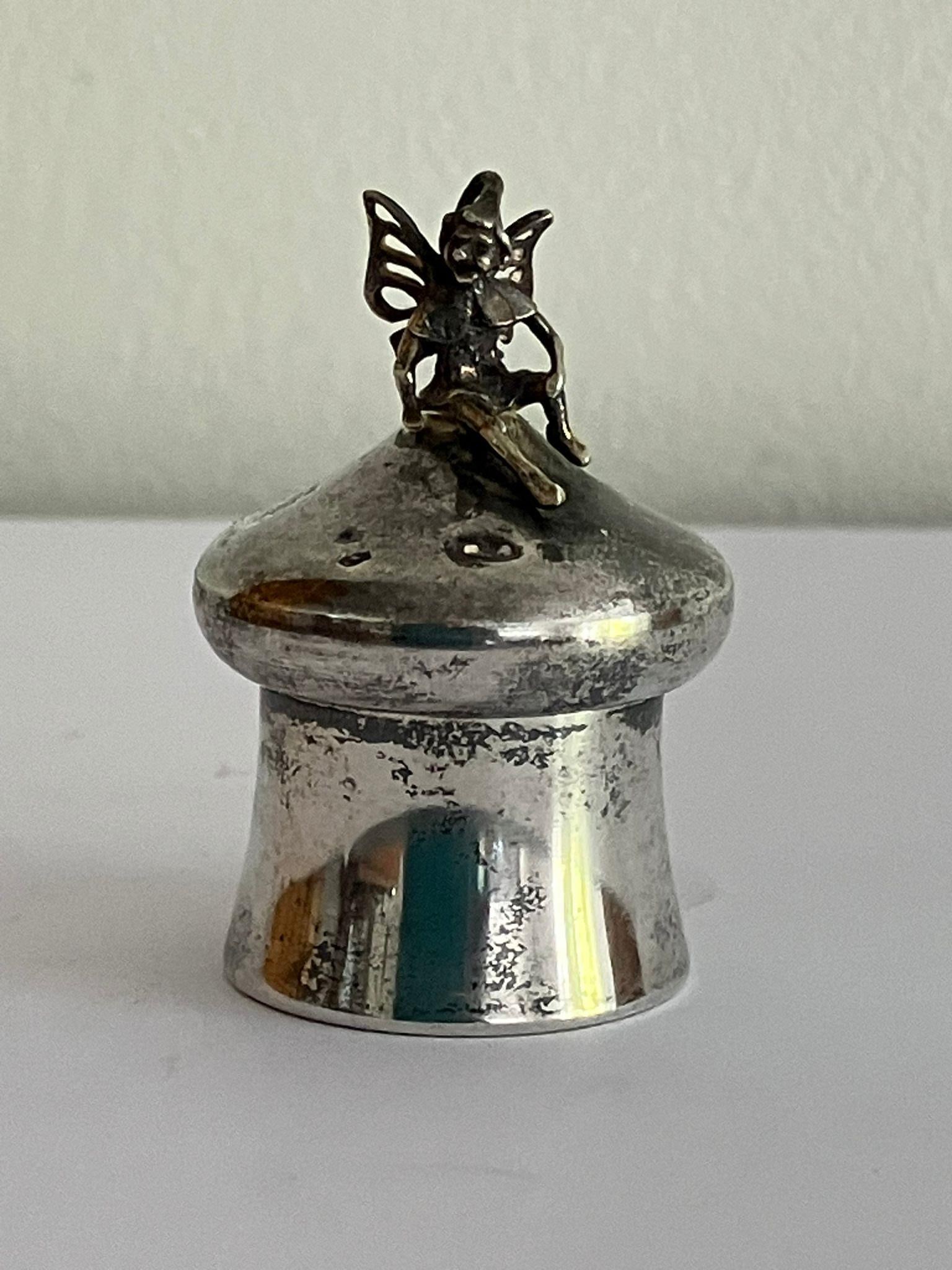 Vintage SILVER PILL BOX in the form of a cork Having an Imp sitting atop. Fully hallmarked.: Vintage SILVER PILL BOX in the form of a cork Having an Imp sitting atop. Fully hallmarked.