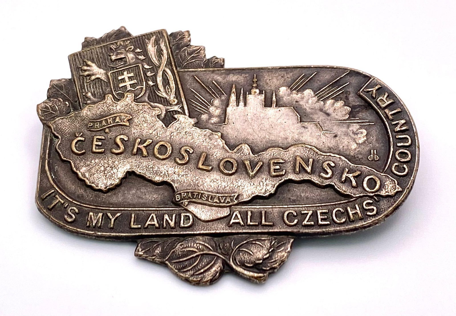WW2 Czechoslovakian Freedom Badge - It's My Land - All Czechs Country. Made by HW Miller of: WW2 Czechoslovakian Freedom Badge - It's My Land - All Czechs Country. Made by HW Miller of Birmingham