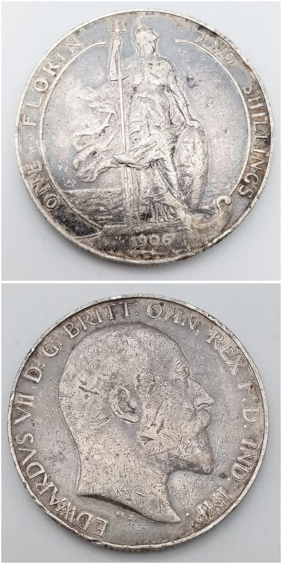 A Edward VII, Two Shillings Coin, 1906. See photos for condition.: A Edward VII, Two Shillings Coin, 1906.See photos for condition.