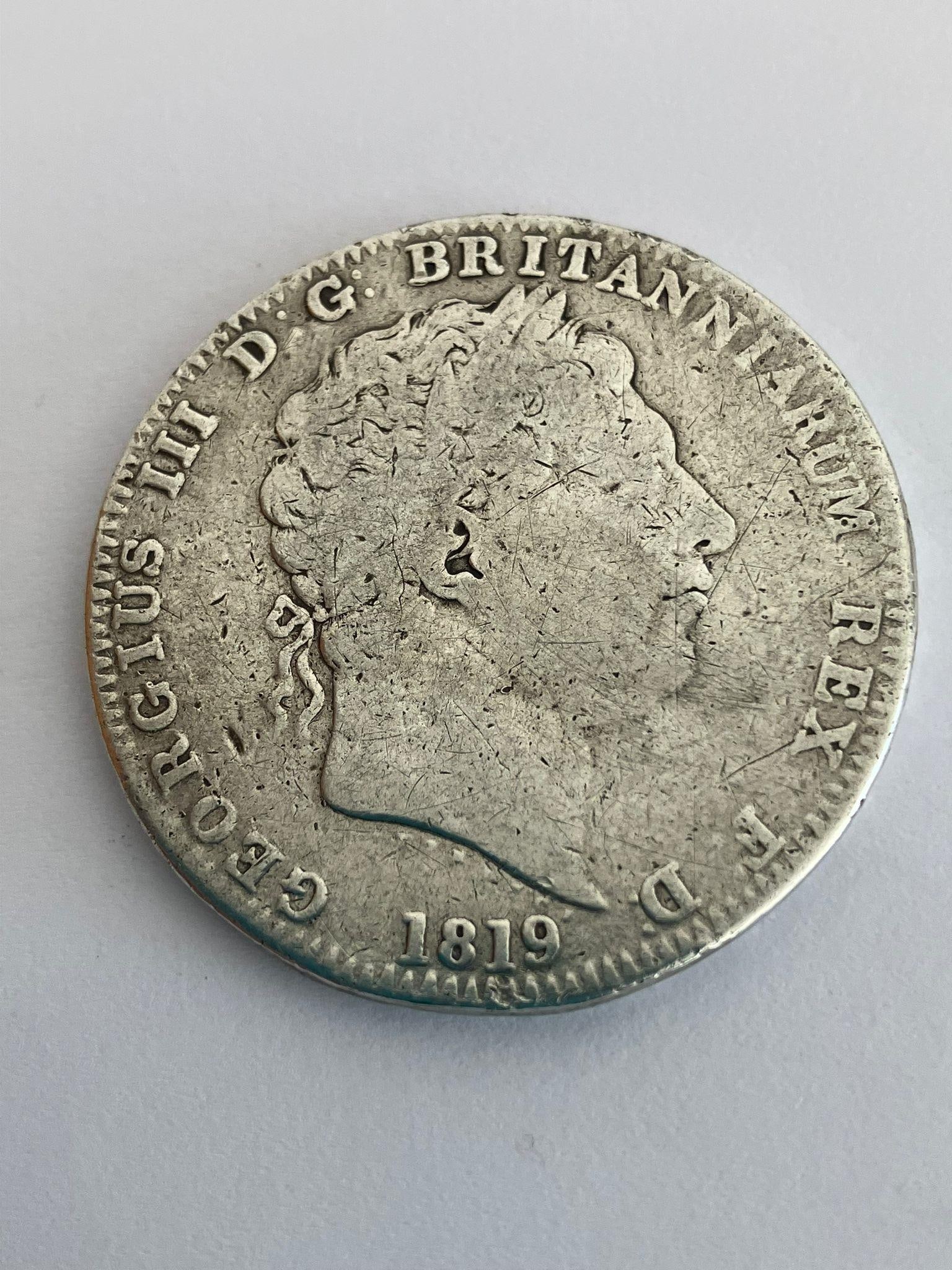 GEORGE III SILVER CROWN 1819. Condition fair/fine.: GEORGE III SILVER CROWN 1819. Condition fair/fine.