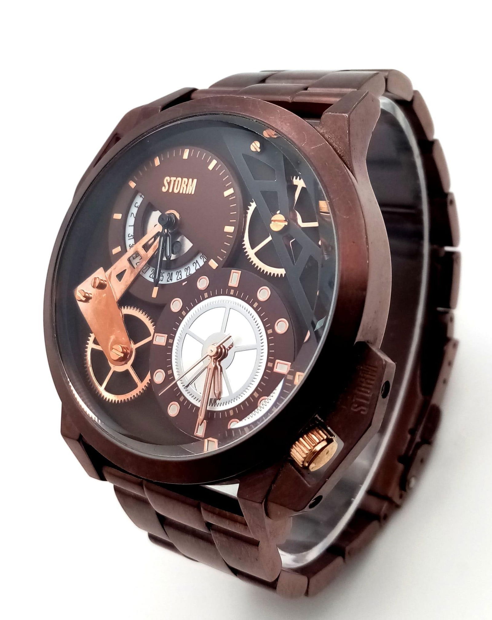 An Ex Display, Men s Dual Time Bronze Tone Quartz Watch by Storm. Replacement Batteries Fitted: An Ex Display, Men s Dual Time Bronze Tone Quartz Watch by Storm. Replacement Batteries Fitted November 2023.