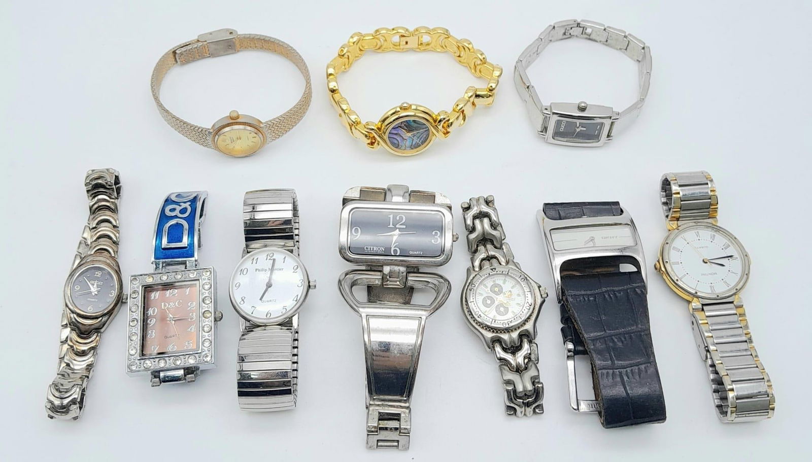 A SELECTION OF 10 BRACELET WATCHES, TO INCLUDE DKNY, CITRON, PHILLIP MERCIER & CARVEL TO NAME A FEW: A SELECTION OF 10 BRACELET WATCHES, TO INCLUDE DKNY, CITRON, PHILLIP MERCIER & CARVEL TO NAME A FEW PLUS OTHER BRANDS. A/F, BATTERIES NEEDEDH 2004
