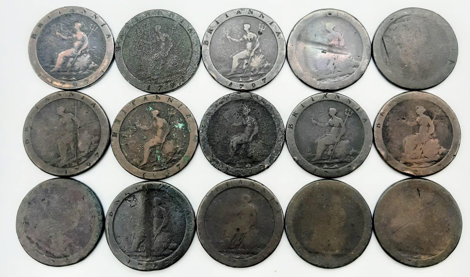 15x Low Grade George III Cartwheel Pennies.: 15x Low Grade George III Cartwheel Pennies.