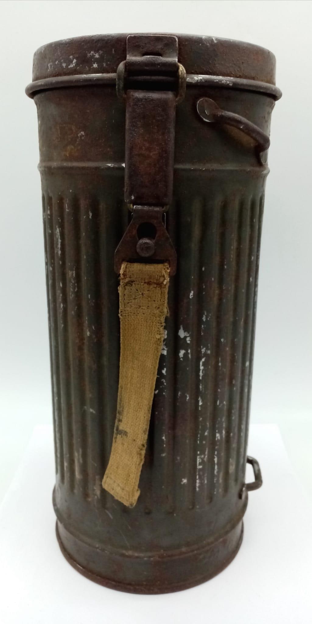 WW2 German Medics Gas Mask Canister with the soldier?s name on the bottom. Medics would often use: WW2 German Medics Gas Mask Canister with the soldier?s name on the bottom. Medics would often use additional canisters to carry med kit as they were easier to stow and carry.