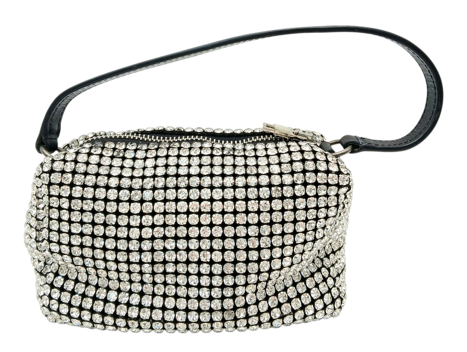 Alexander Wang heiress pouch in crystal mesh. Crystal chain mesh exterior with poly lining and: Alexander Wang heiress pouch in crystal mesh. Crystal chain mesh exterior with poly lining and leather trim.Top zipper closure, Two leather interior card slots. Measures approx 6.5" / 17 cm W x 4" / 1