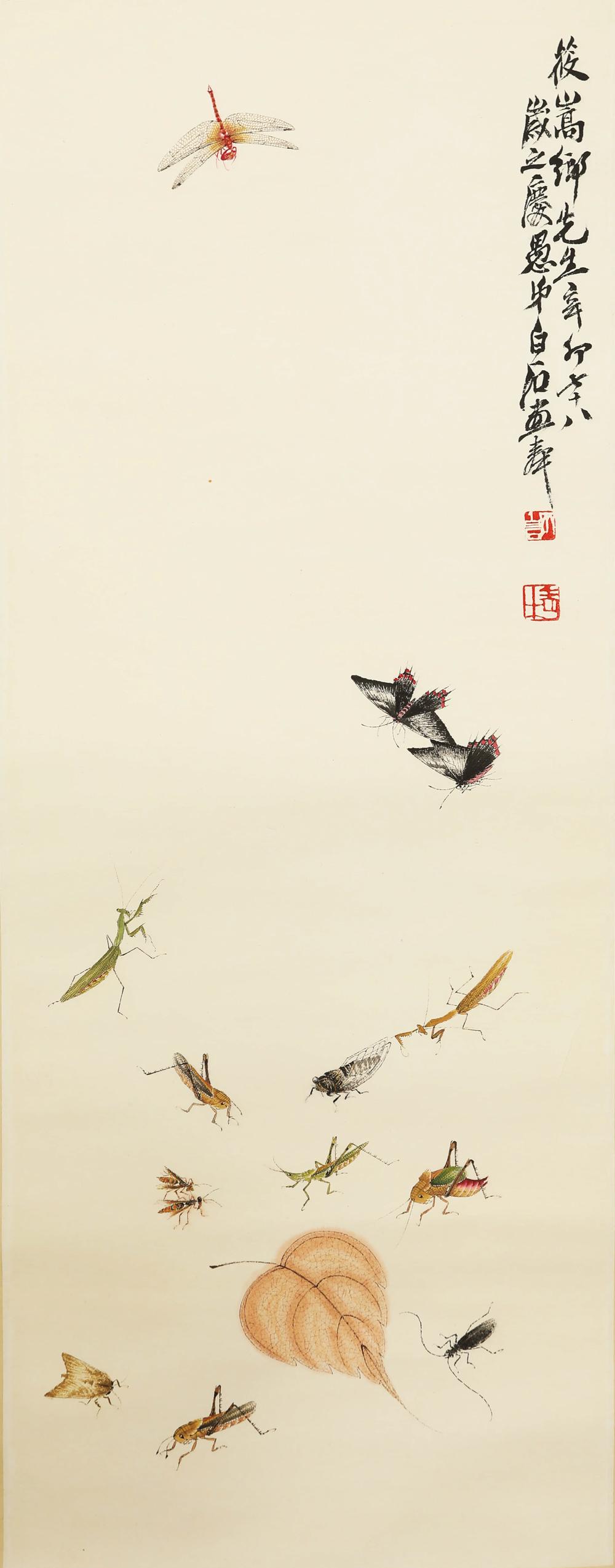 CHINESE INSECTS PAINTING SCROLL ON PAPER, QI BAISHI (1 of 6)