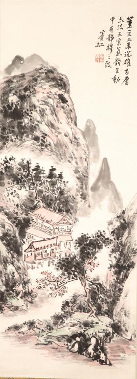 CHINESE LANDSCAPE PAINTING SCROLL, INK AND COLOR O (1 of 7)