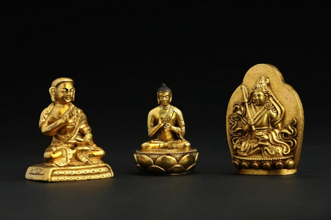 SET OF THREE GILT BRONZE BUDDHA STATUES (1 of 5)