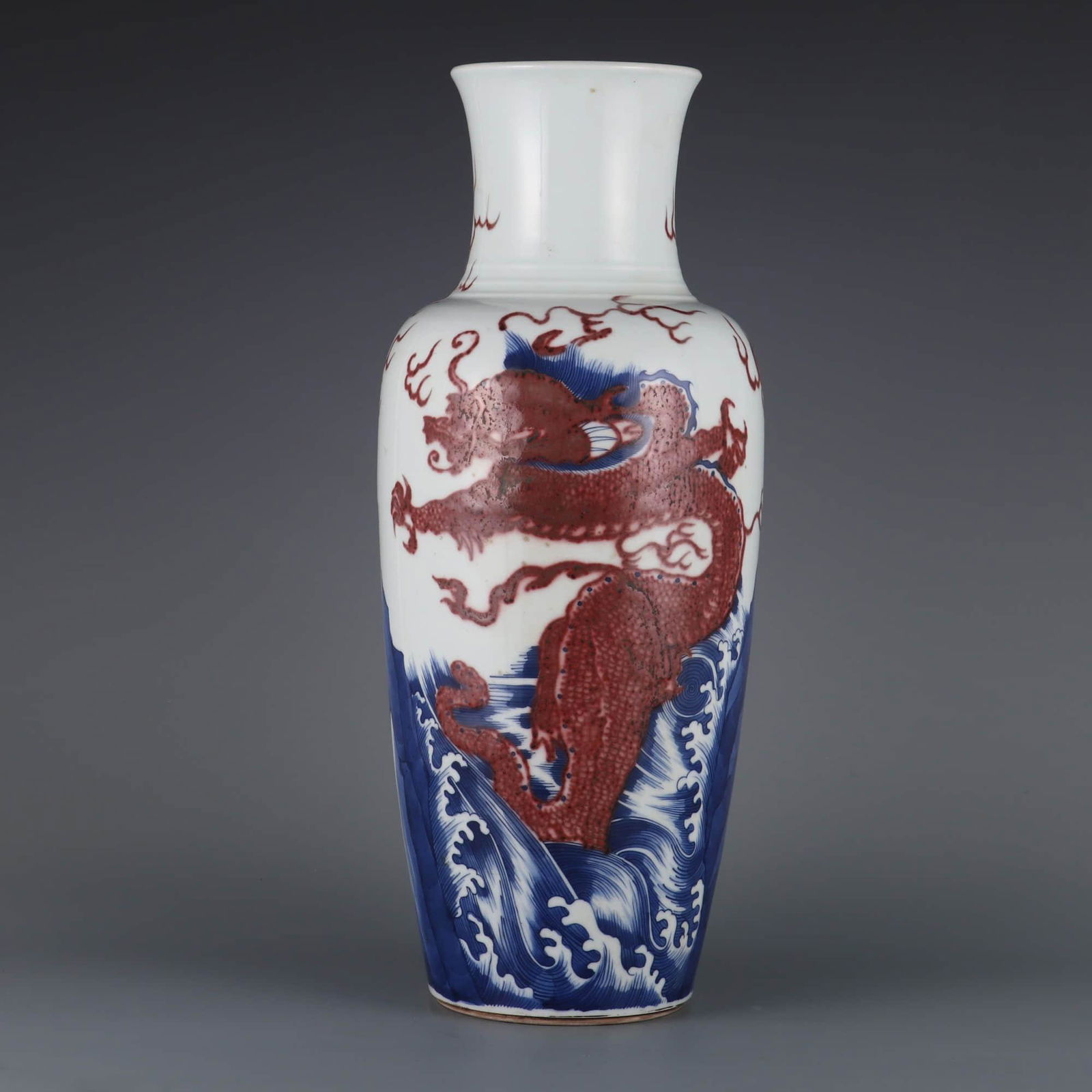 UNDERGLAZE BLUE AND COPPER RED GLAZE DRAGON VASE (1 of 9)