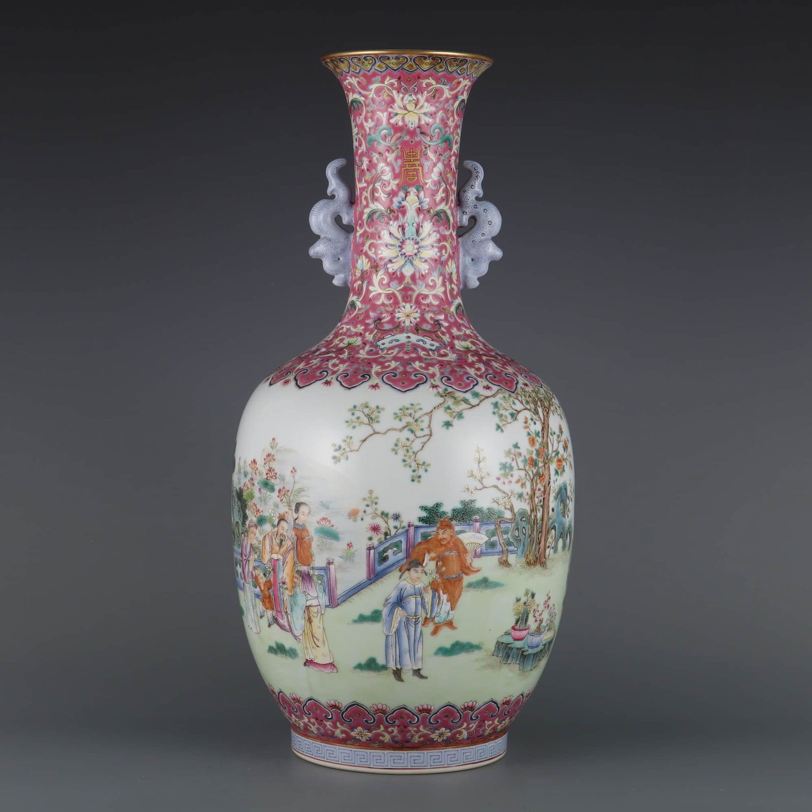 ROUGE-RED GROUND FAMILLE ROSE FIGURE VASE (1 of 9)