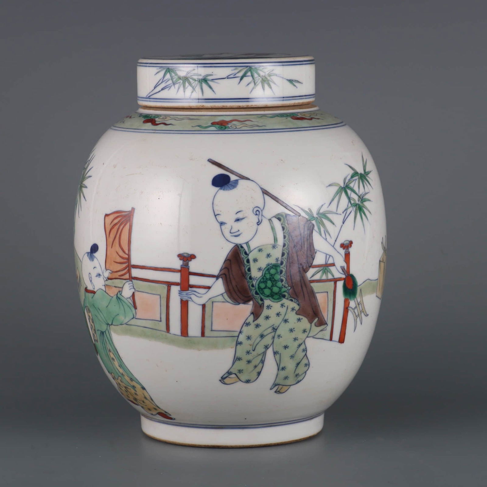 DOUCAI GLAZE BOYS PLAYING JAR AND COVER (1 of 9)