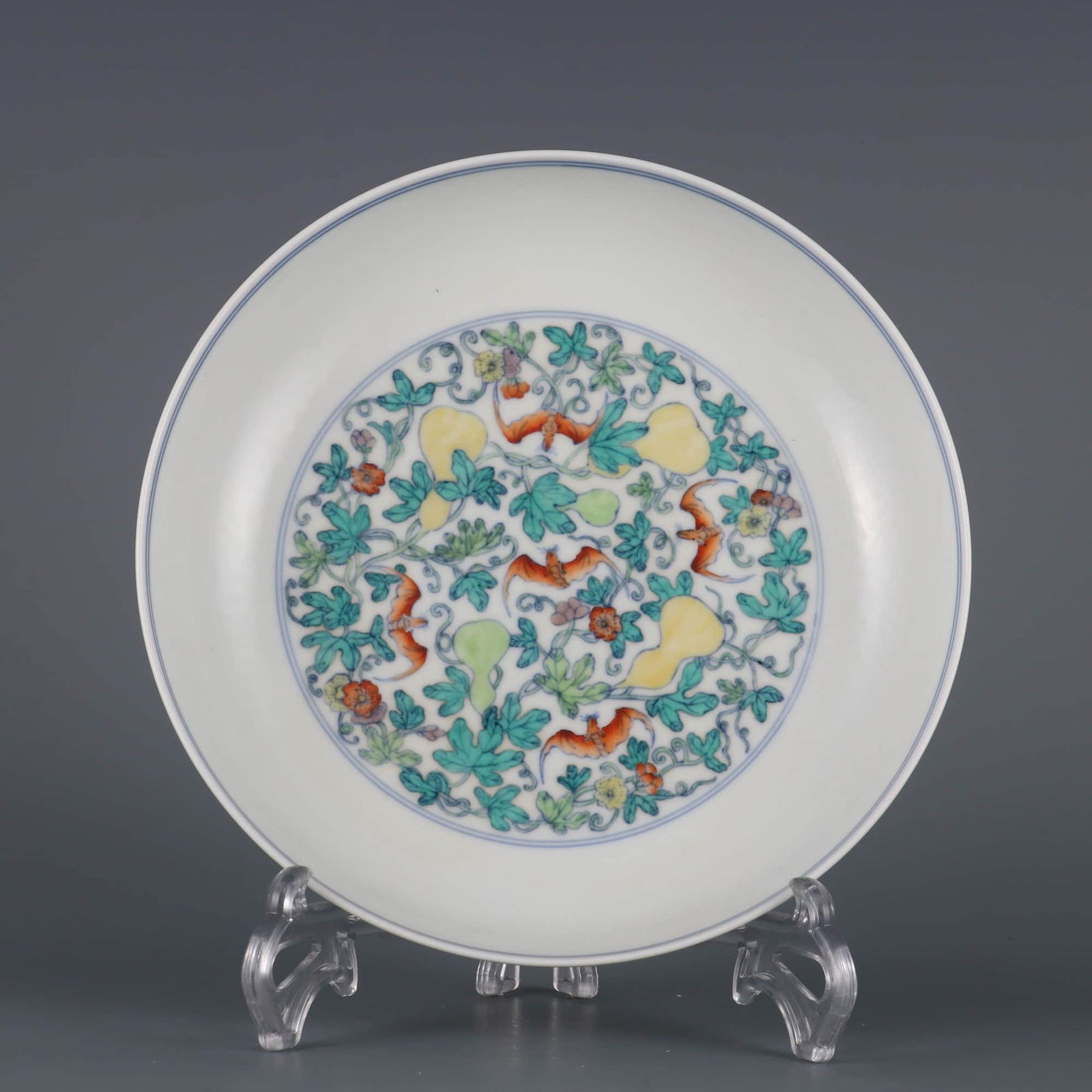 DOUCAI GLAZE BATS AND GOURDS PLATE (1 of 9)