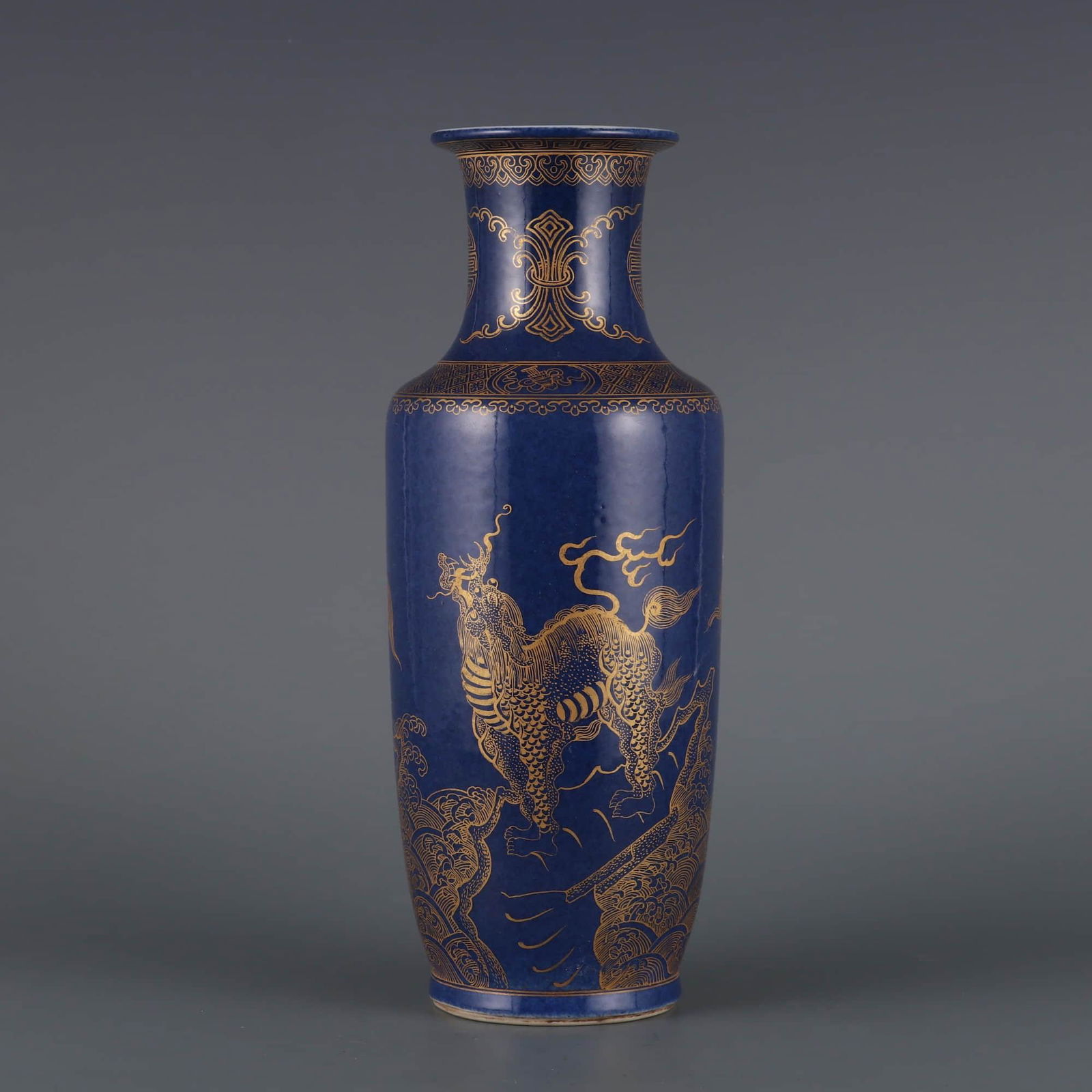 SACRIFICIAL BLUE GLAZE KYLIN ROULEAU VASE (1 of 9)