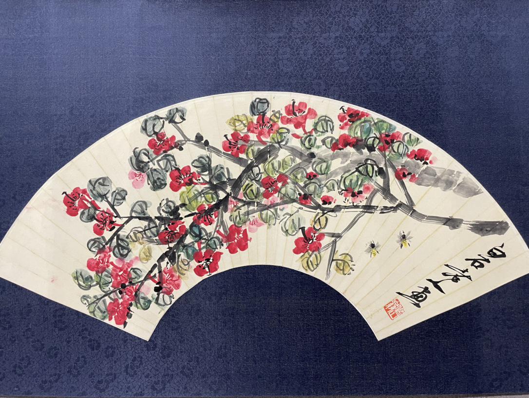 QI BAISHI, CHINESE FLOWER FAN PAINTING ON PAPER (1 of 4)