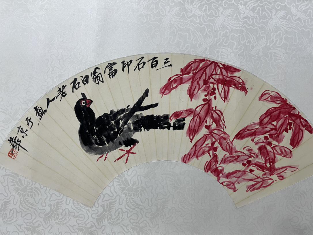 QI BAISHI, CHINESE FLOWER AND BIRD FAN PAINTING ON PAPER (1 of 4)