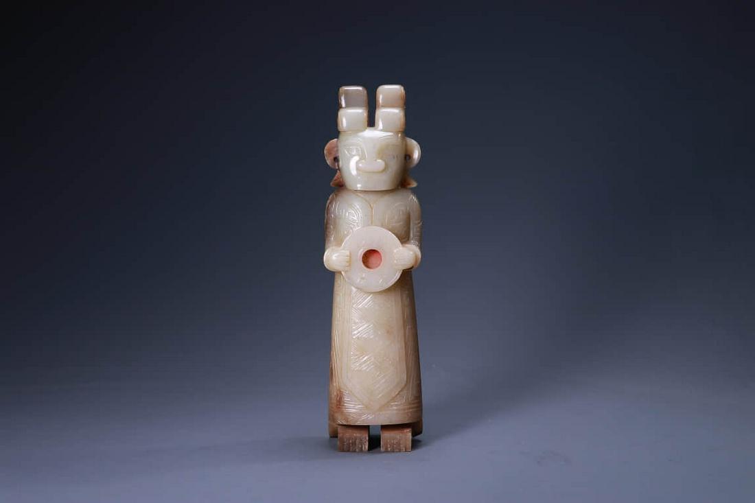 BROWNISH JADE CARVING OF ATTENDANT (1 of 9)