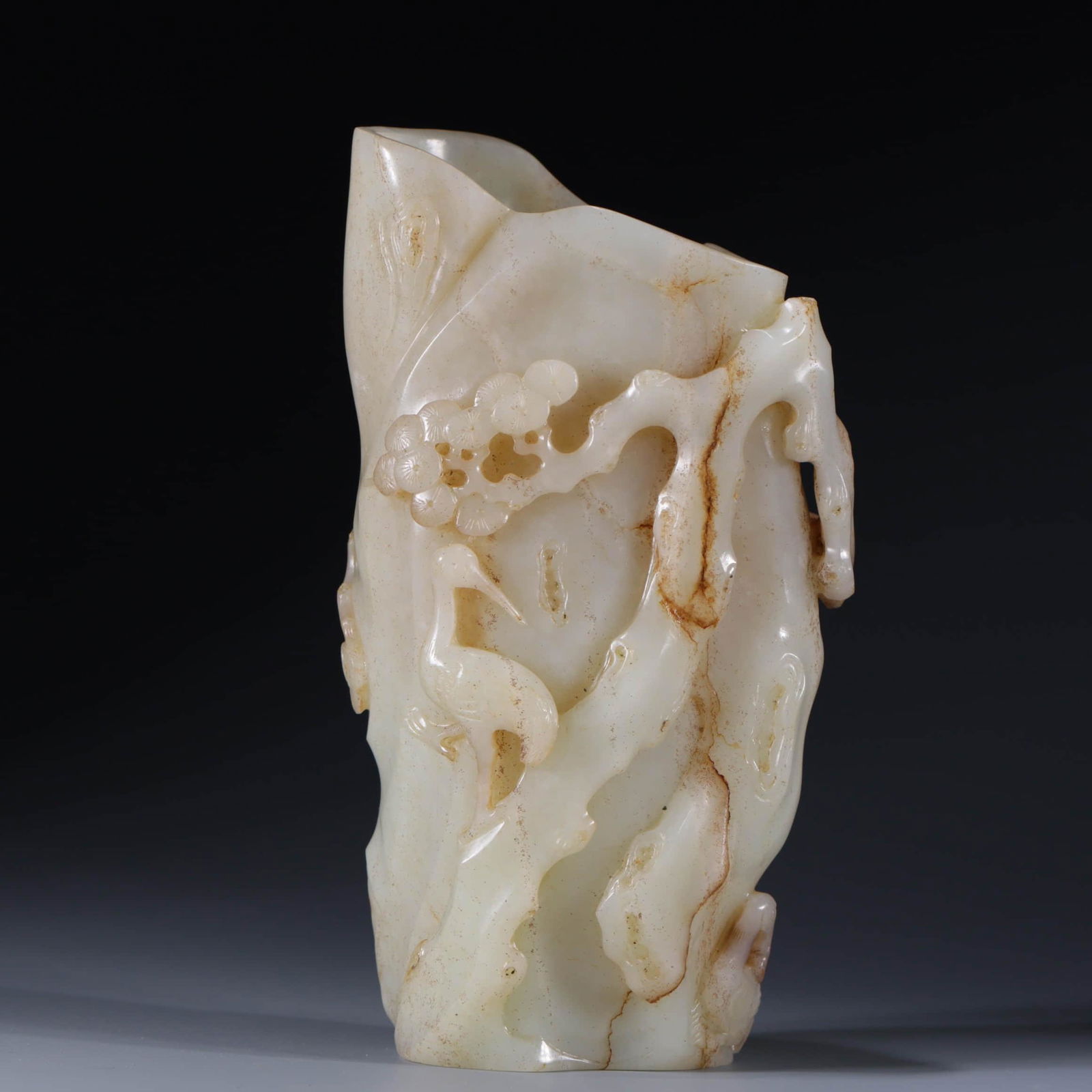 HETIAN JADE CRANE AND PINE BRUSH POT (1 of 9)