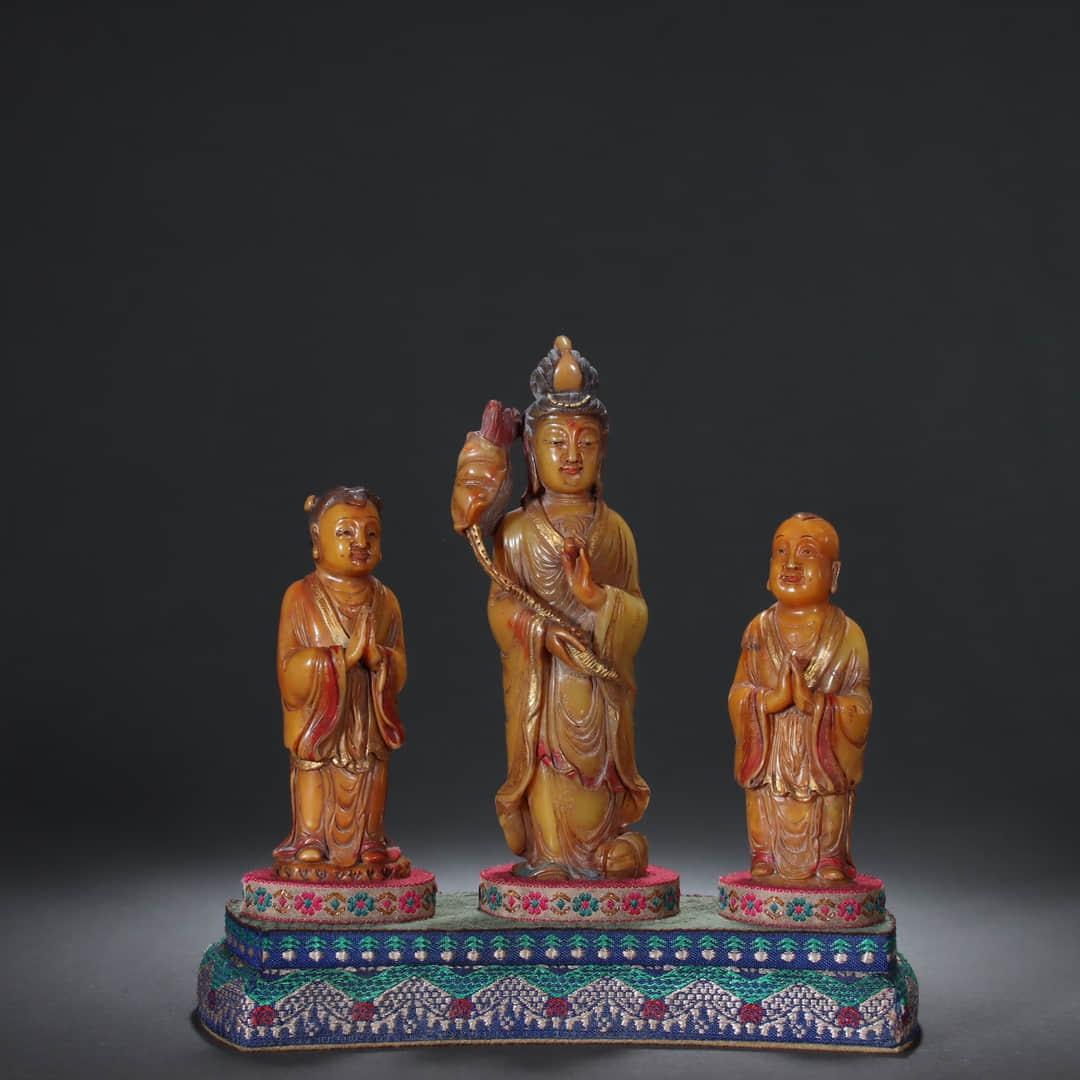 SET OF THREE TIANHUANG STONE FIGURE STATUES (1 of 9)