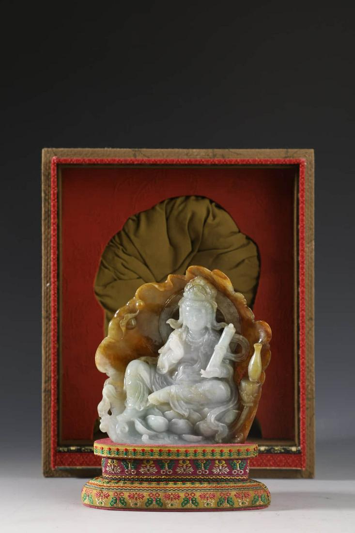 MOTTLED JADEITE STATUE OF GUANYIN (1 of 9)