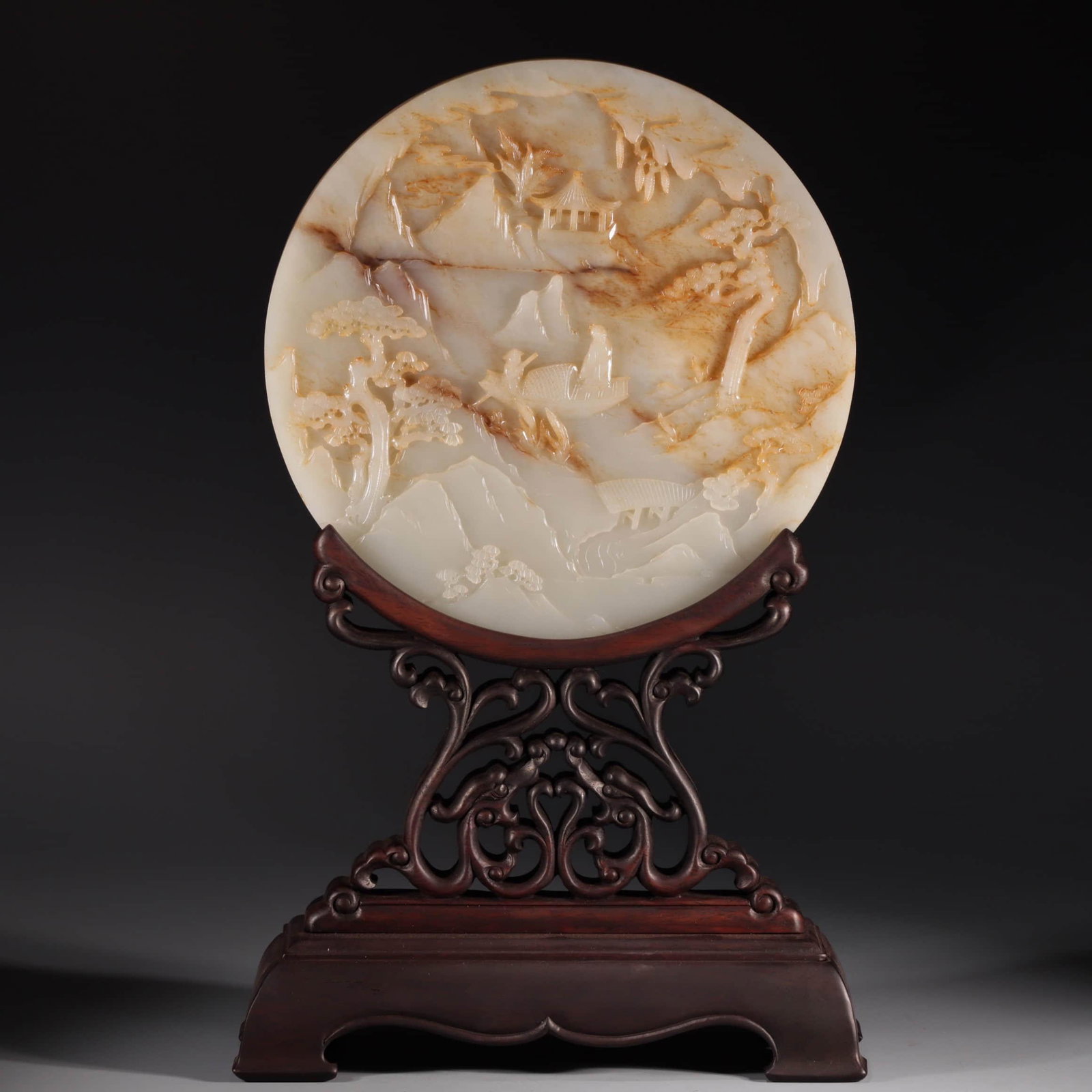 BROWNISH JADE LANDSCAPE AND FIGURE TABLE SCREEN (1 of 9)