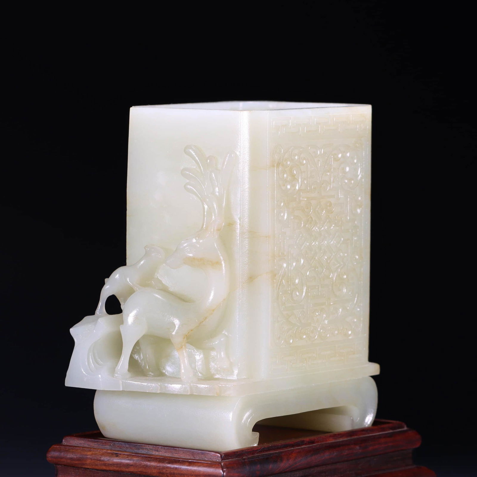 HETIAN JADE STAG GROUP BRUSH POT (1 of 9)