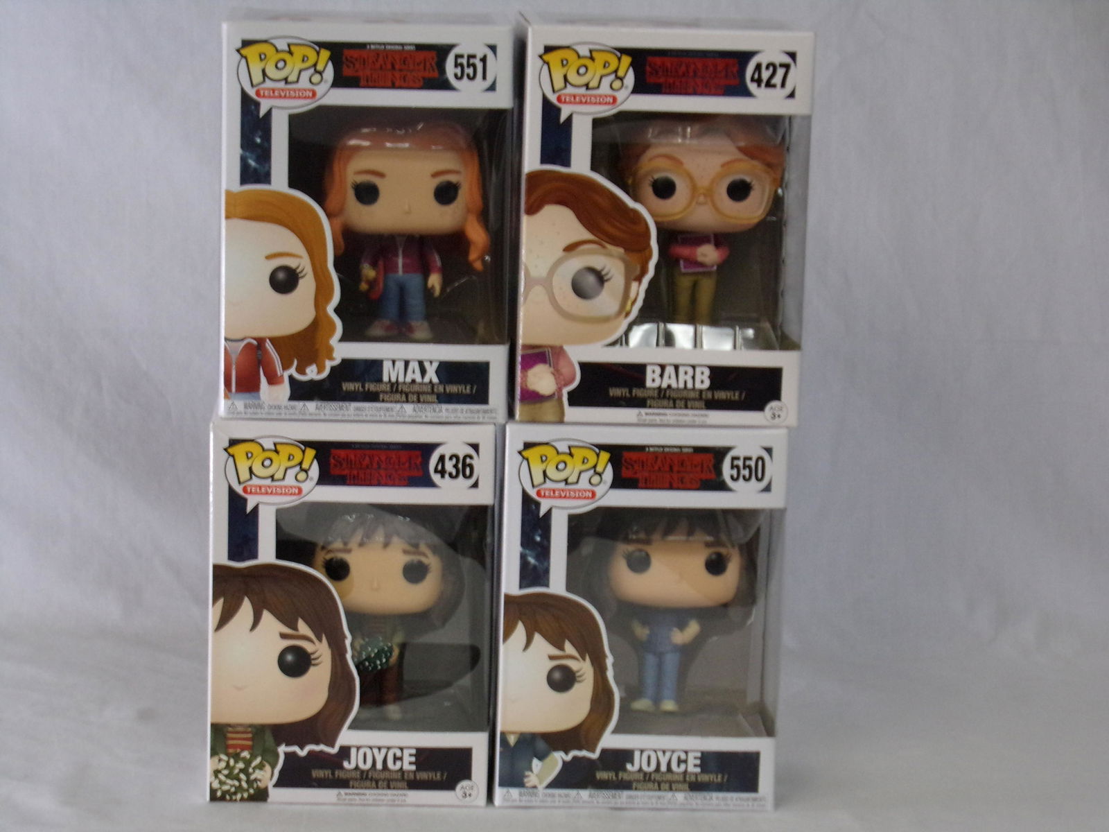 lot of 4 stranger things funko pops w/ joyce max & barb (1 of 3)