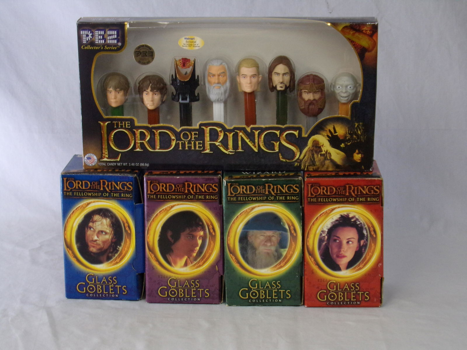 lord of the rings lot w/ glasses and pez dispenser set: lord of the rings lot w/ glasses and pez dispenser set