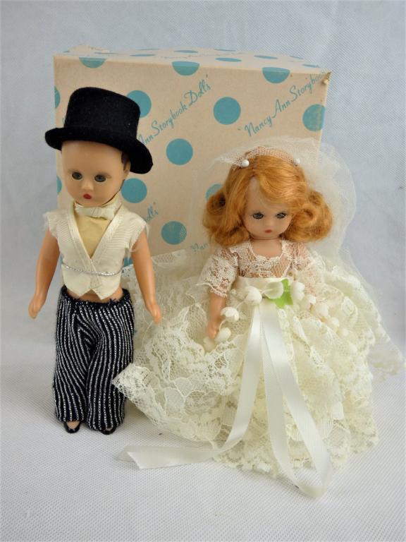 Vintage Nancy Ann Storybook Bride & Groom Dolls: Vintage Nancy Ann Storybook Bride & Groom Dolls in Original box. Hard Plastic. Jointed. Condition: Good