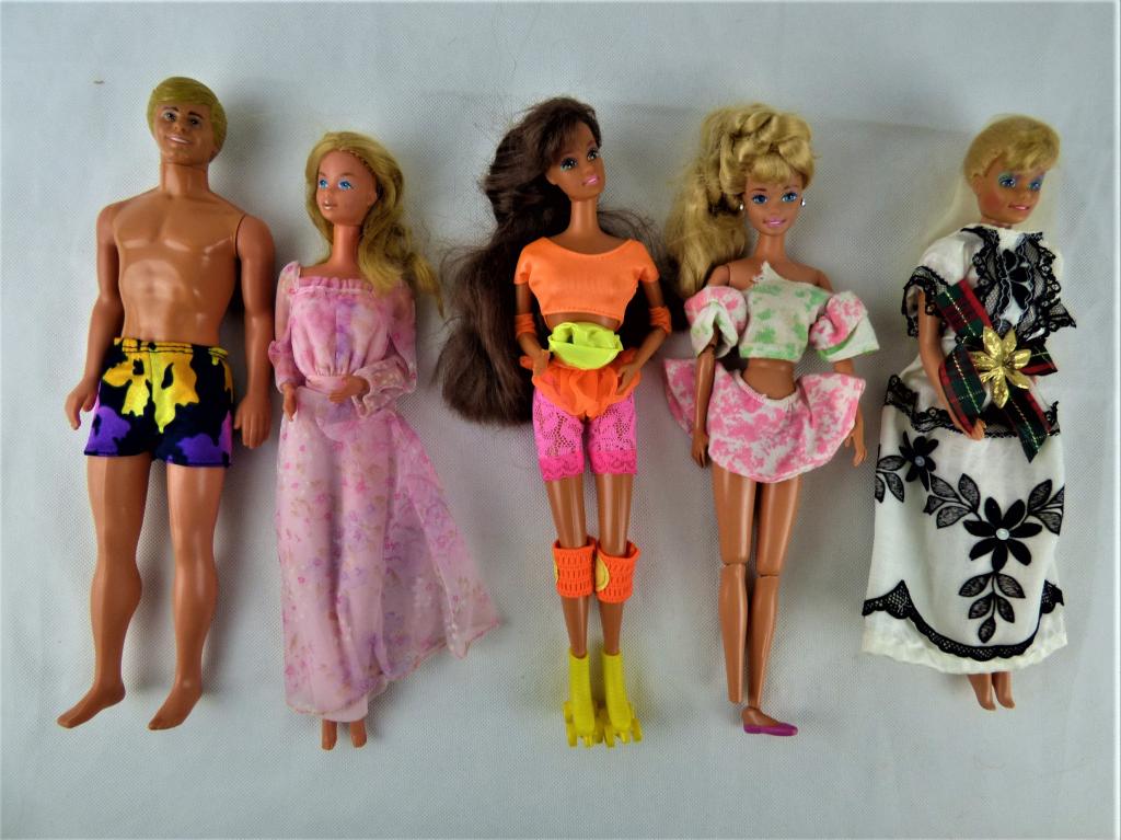 Group of 5 Barbie and Ken Dolls: Four Vintage Barbies and one Ken