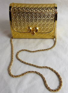 1960's Walborg Gold Tone Metal Clutch Purse: Vintage Walborg Gold Tone Metal Hard Case Clutch Purse. Made in Italy. Condition: Good
