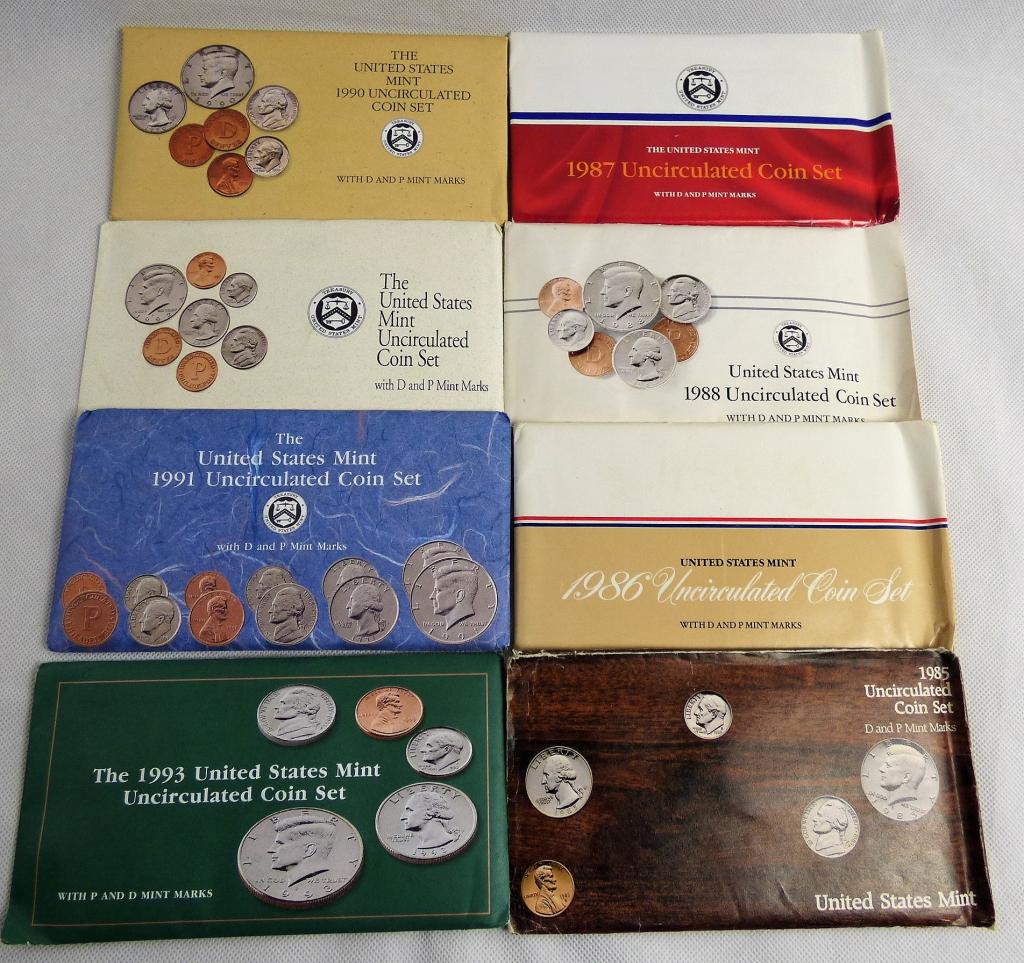 US Mint Coin Set-Lot of 8 1980's-1990's UNC (1 of 3)