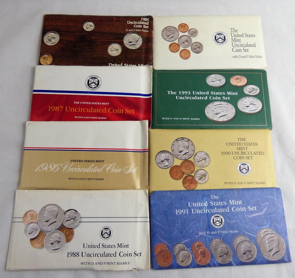 US Mint Coin Set - Lot of 8 UNC 1980's-1990's (1 of 2)