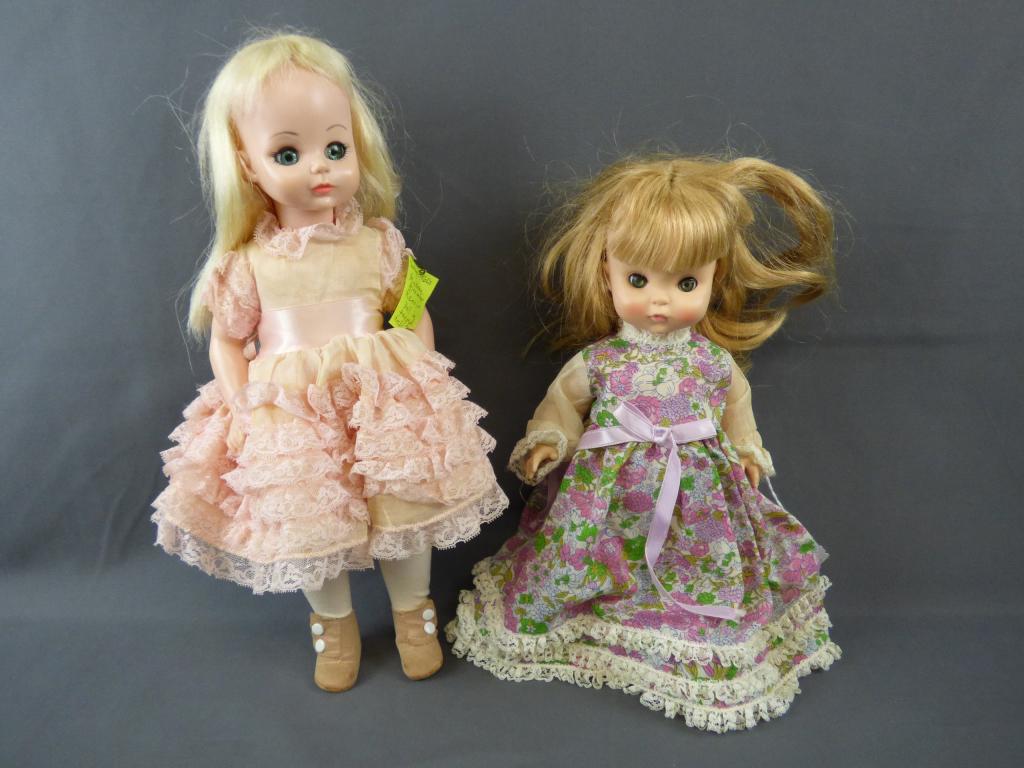 1960's Madame Alexander Renoir Doll & Effanbee Pu: 1960's Madame Alexander Renoir Doll in Tagged Dress. Measures 13" tall. 1966 Effanbee Pun' Kin Doll. Measures 11" tall. Condition: Good