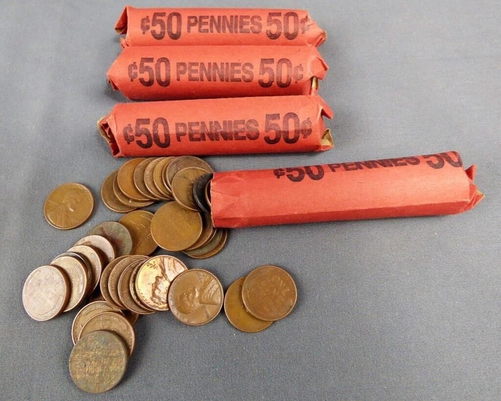 4 Rolls of US Wheat Pennies One Cent Coins Unsearc (1 of 3)