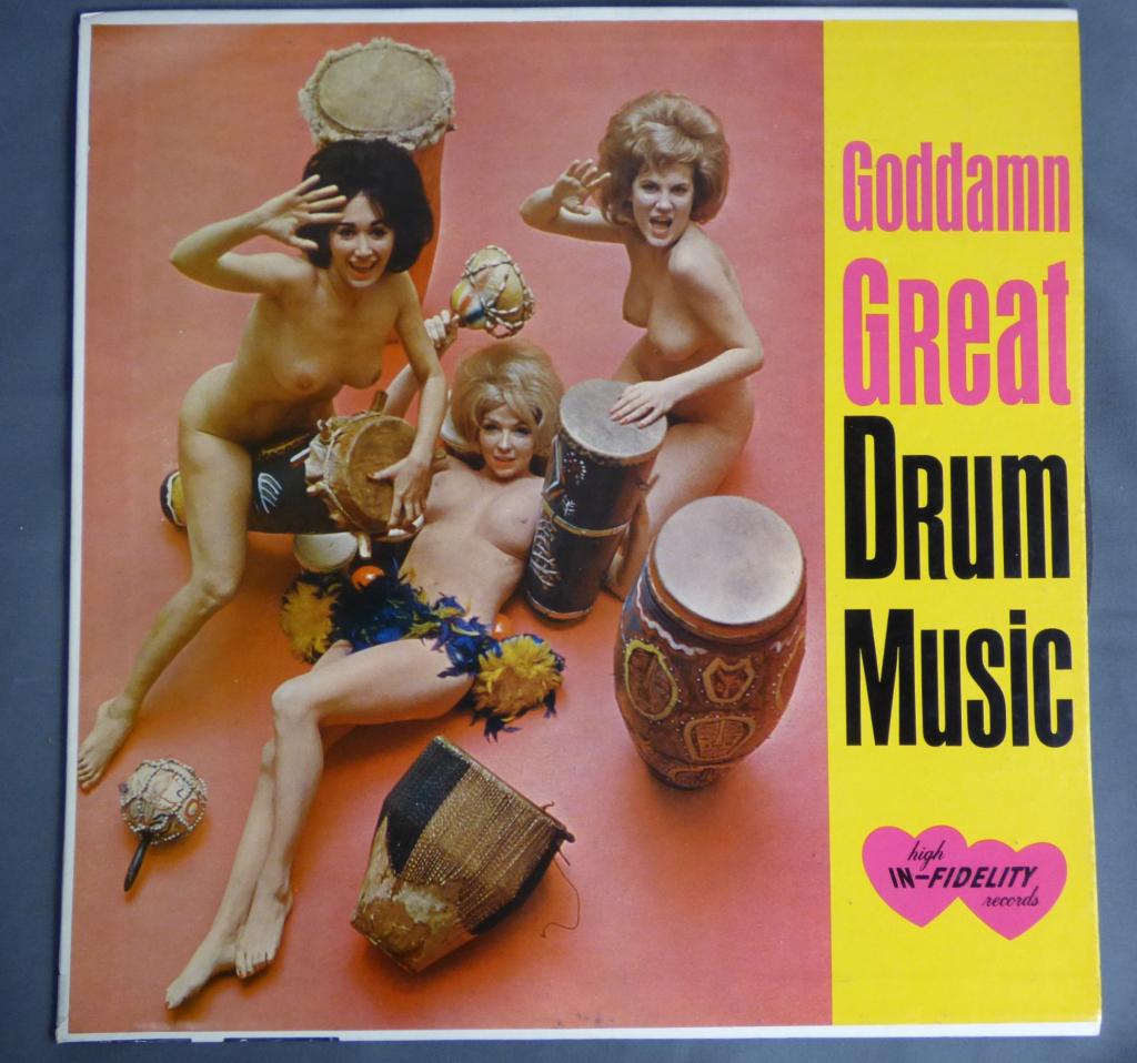 Goddamn Great Drum Music Cheesecake Novelty Album: Vintage 1963 Goddamn Great Drum Music Cheesecake Novelty Album Cover with Original Cardboard Faux Record Insert. Condition: Good