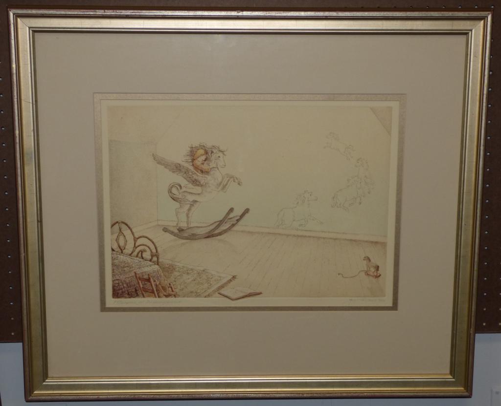 Joy Wallace LE Hand Signed Etching Art: Jay Wallace (20th Century, American). Limited Edition Hand Signed Etching titled "Whispers of Encouragement" 6 out of 200. Signed, numbered and titled in pencil. Measures 24 1/2" x 28 1/2" framed. Con
