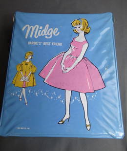 Vintage 1963 Midge Doll Case w/ Barbie Accessories: 1963 Midge Doll Case with Babrie and Midge Purses, Booklets and Accessories. Condition: Good