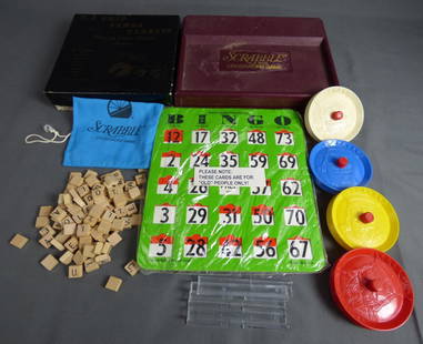 Vintage Scramble, Bingo Games, Card Holders, Samba: Vintage Games. E-Z Grip Samba Canasta, Miniature Travel Scrabble Crossword Game, 4 Card Holders, 6 New Easy Read Fingertip Bingo Cards