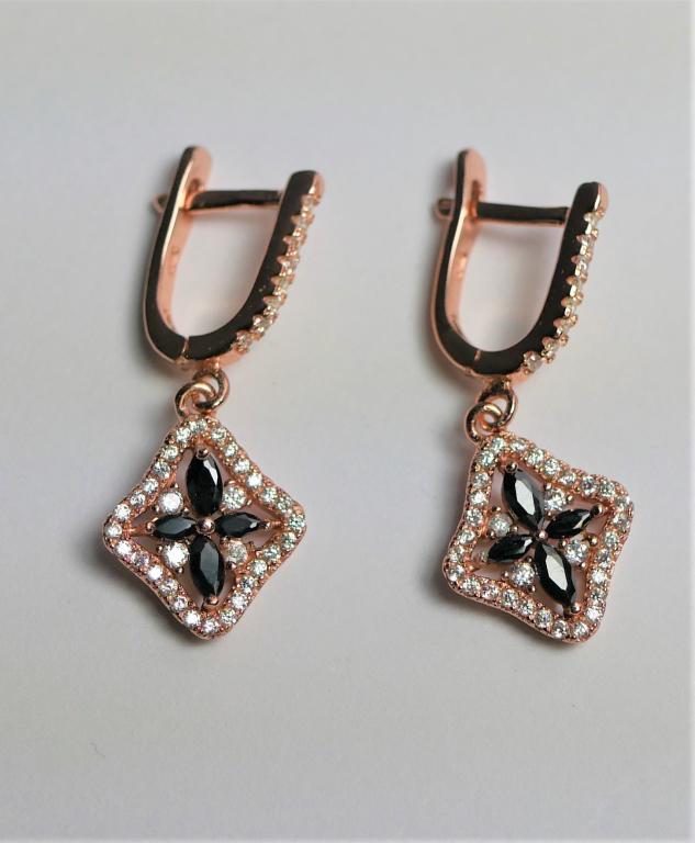 Sterling Silver w/ Rose Gold Earrings w/ Sapphires: Sterling Silver with Rose Gold Overlay & Black and White Sapphires Earrings by Sam & Co. Condition: Good