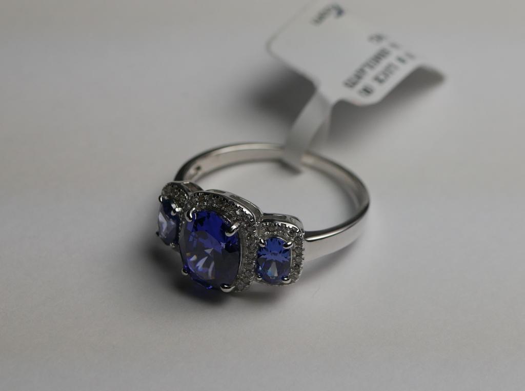 Sterling Silver Blue Tanzanite & Diamond Ring (1 of 5)