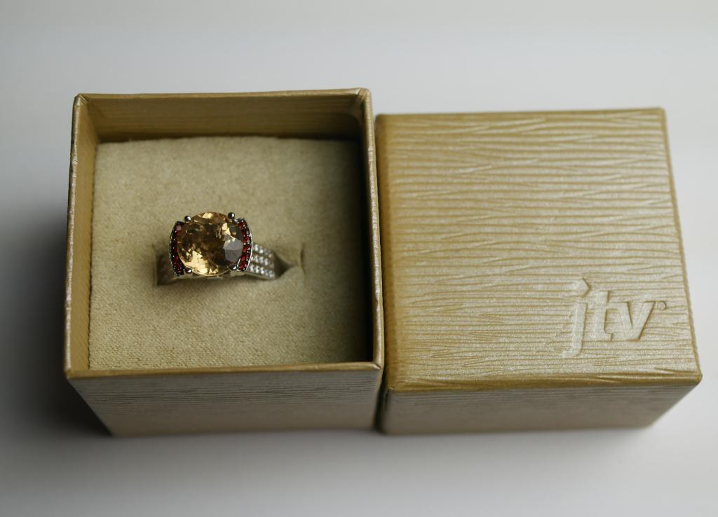 Sterling Silver Ring w/ Smoky Topaz, Ruby & Daimon: Sterling Silver Ring with Smoky Topaz, Ruby and Diamond Simulants. Condition: new