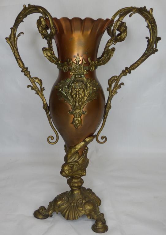 Antique French  Copper & Bronze Poseidon Vase (1 of 11)