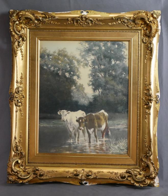 "Cows" Antique Art Print in Ornate Gold Frame (1 of 5)