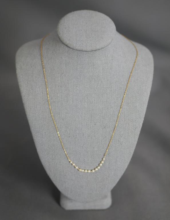 14K Gold  Pearl Beaded Curb Chain Link Necklace (1 of 4)